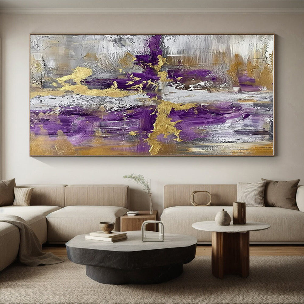 Purple & Gold Abstract Fusion "Ethereal Cross" Painting On Canvas PS0844