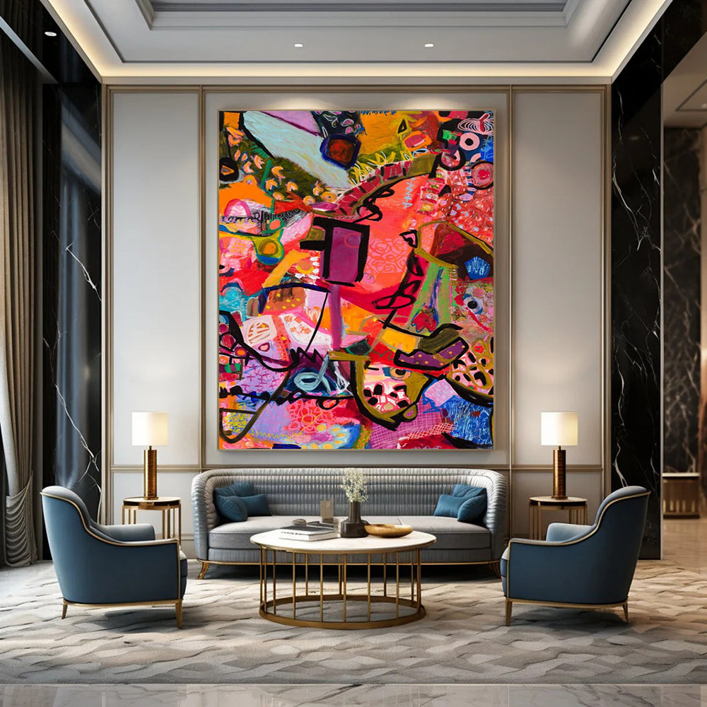 “Pink & Purple Abstract Chaos” - Expressive Abstract Painting On Canvas DS292
