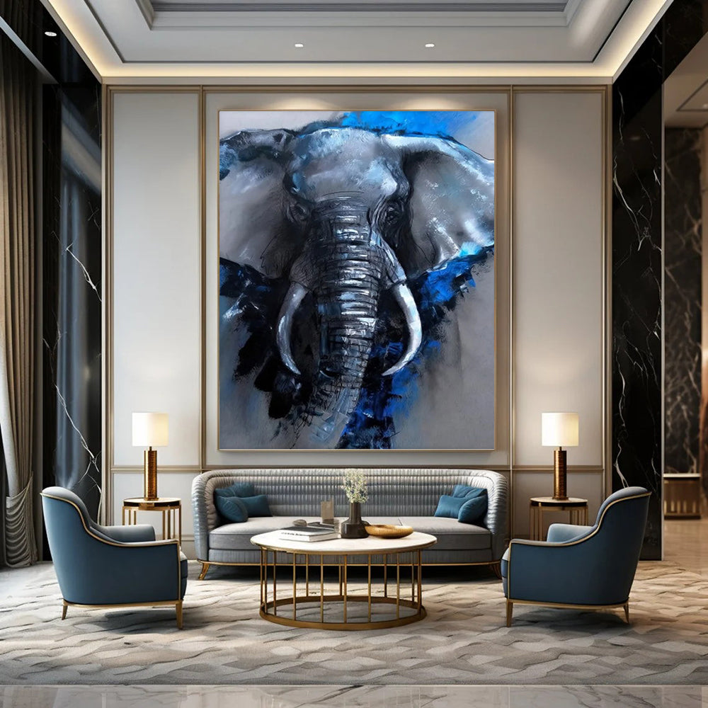 “Blue - Gray Elephant” - Animal, Expressive - Styled Painting On Canvas PT1610