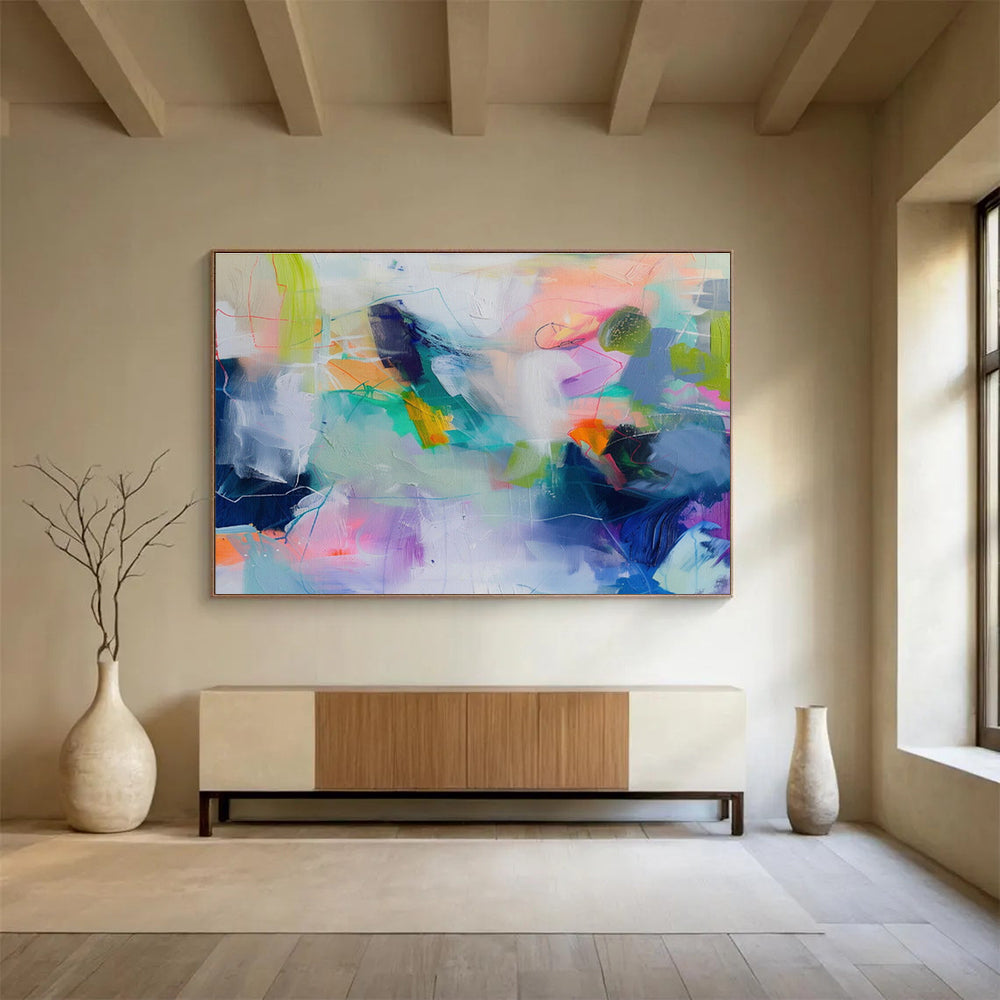 “Vibrant Color Collision” - Energetic Abstract Painting On Canvas DKS497