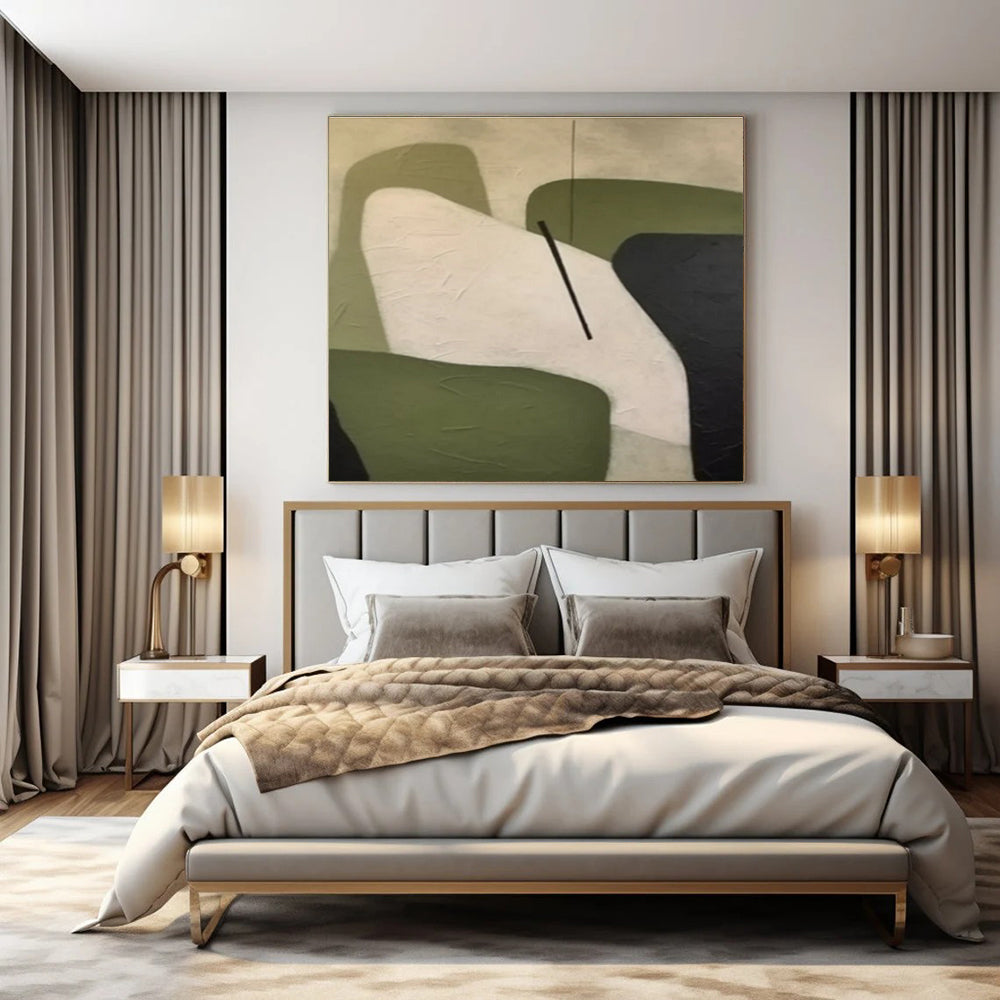 Green, White, Black with Geometric Shapes "Balanced Form" Abstract Painting On Canvas PS1470