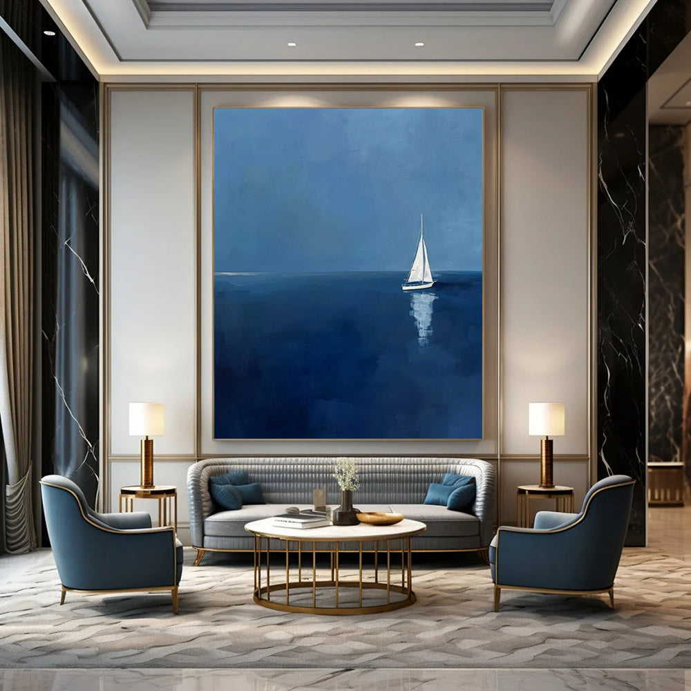 “Serene Sailboat at Sea” - Minimalist Landscape Painting On Canvas PT2230