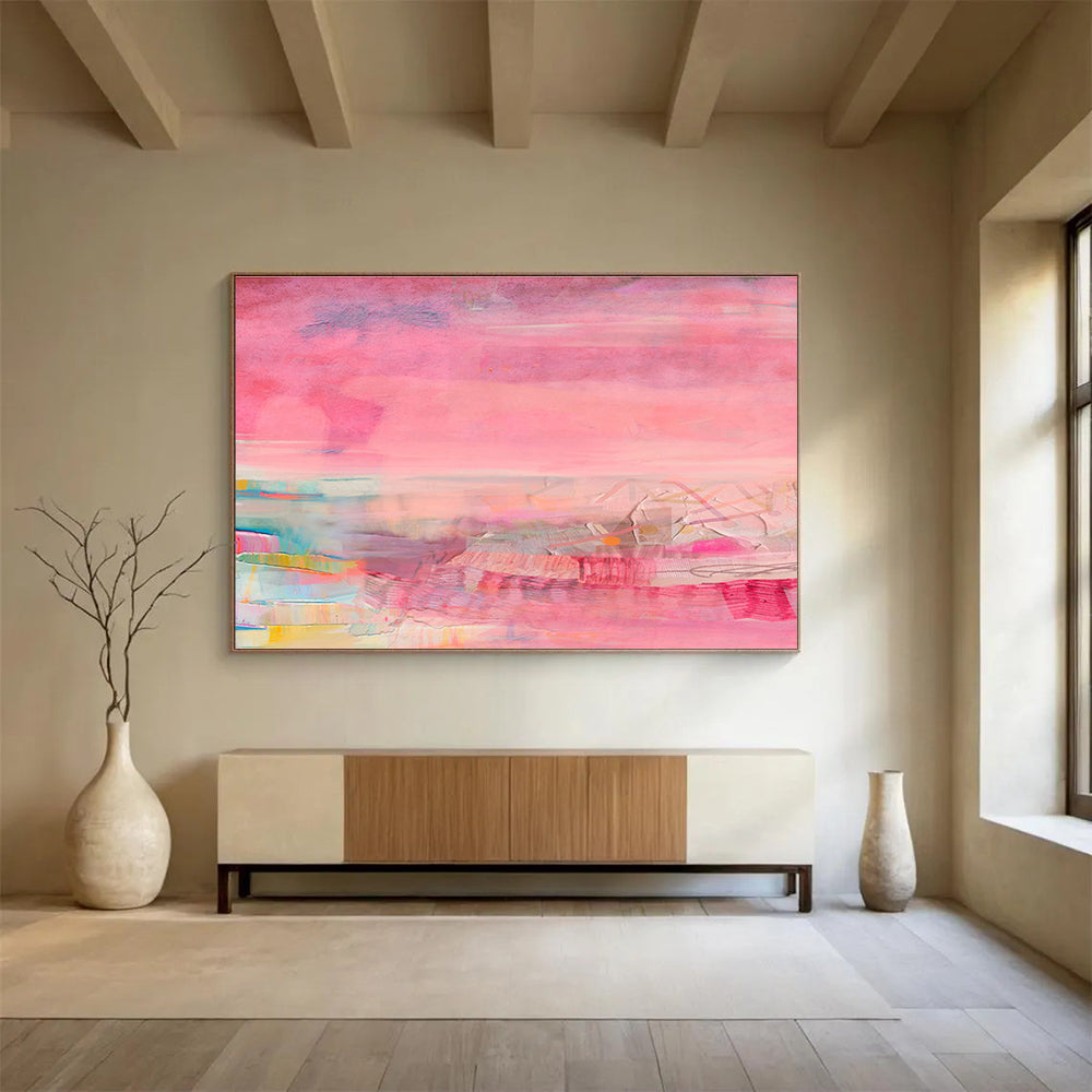Pink - Dominant Layered Abstract Painting On Canvas DKS035