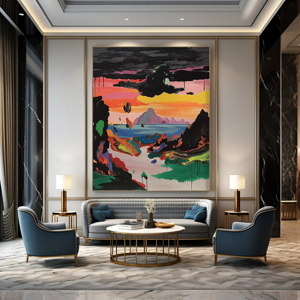 Cosmic Landscape: Color Explosion Painting On Canvas DS107