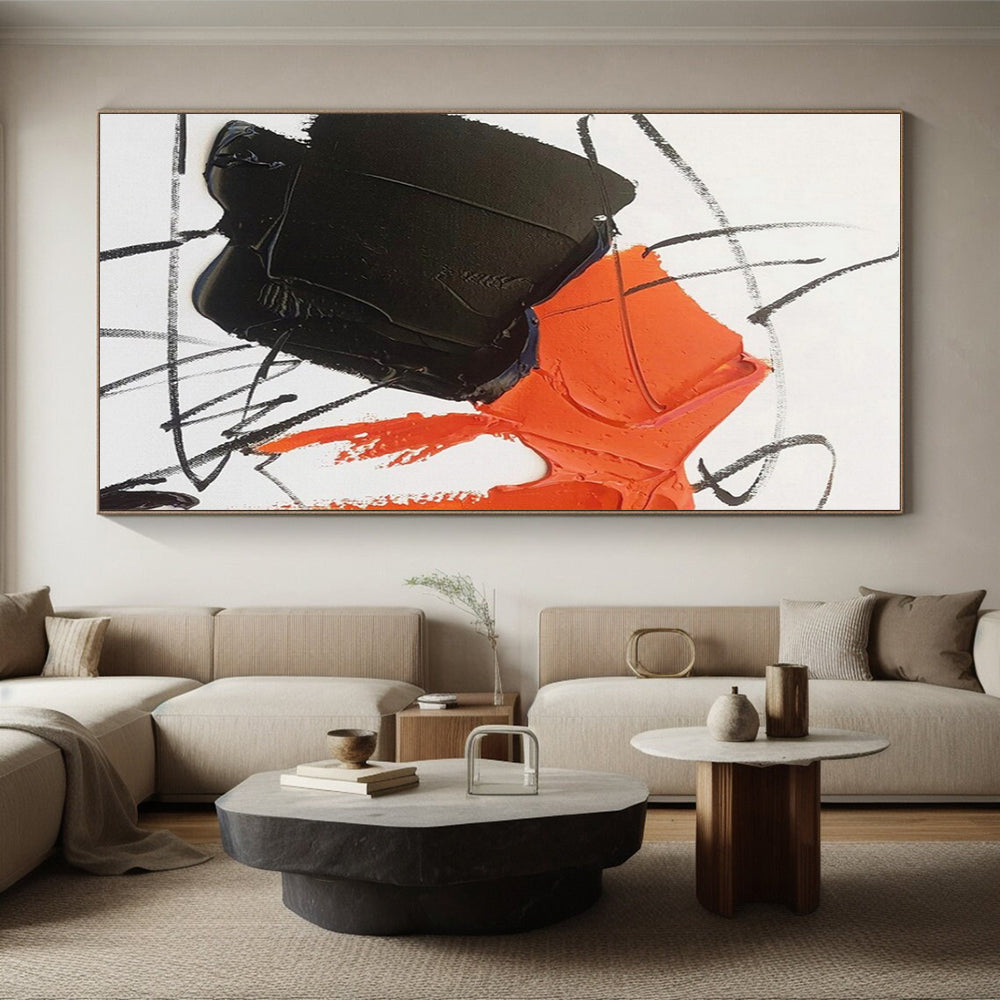 Neon Orange, Black, White Bold Clash “Fiery Energy” - Painting On Canvas PS0786