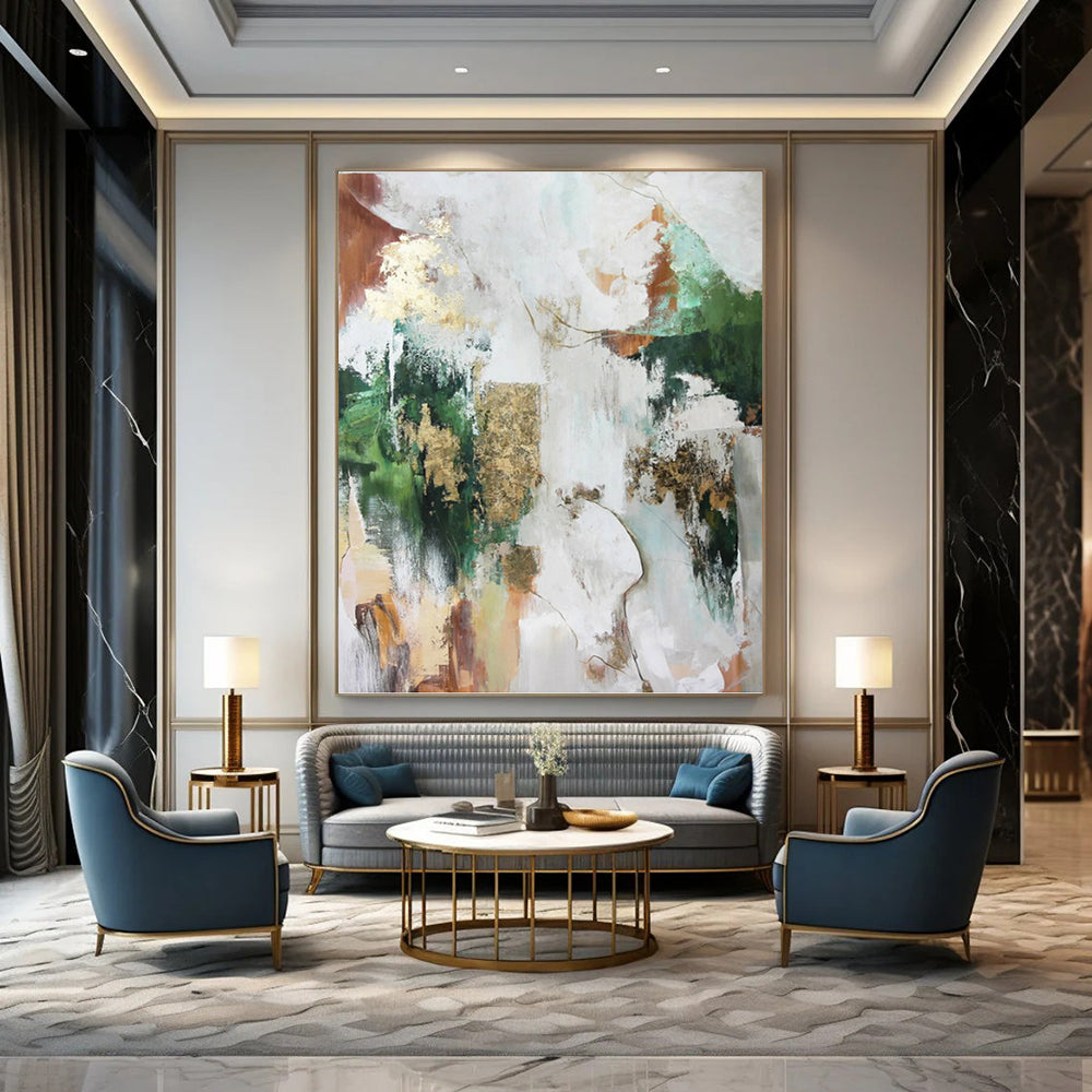 “Multi - Color, Gold and White Abstract” - Eclectic Energetic Painting on Canvas PT1011