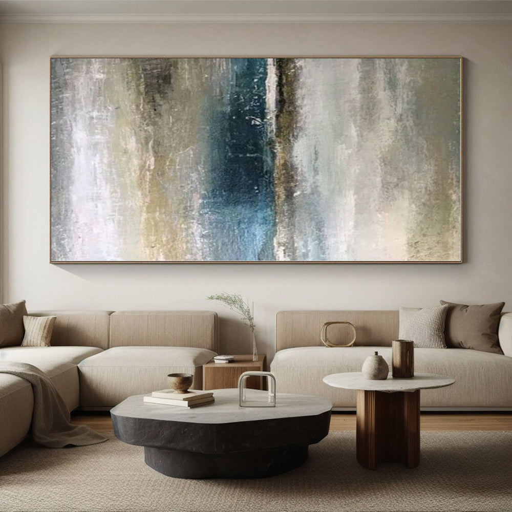 “Muted Coastal Landscape” - Blue, Gray, Beige Abstract Coastal Painting On Canvas PS0590