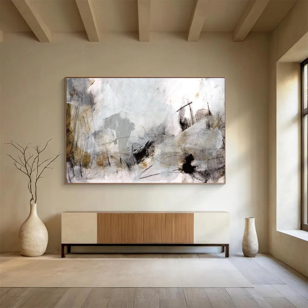 “Soft Gray and Brown Abstract Landscape” - Ethereal Abstract Painting On Canvas PT135