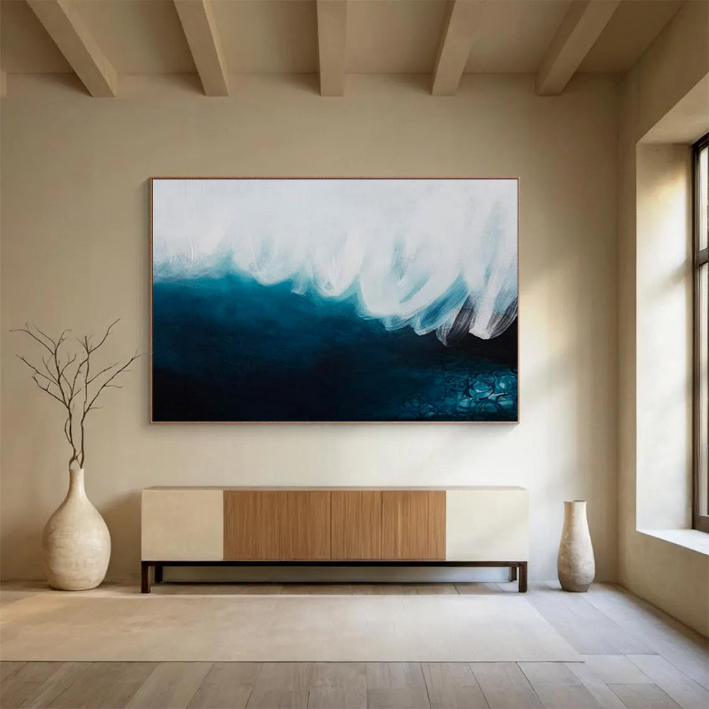 “Ocean Wave in Blues” - Minimalist Oil Painting on Canvas PT1498