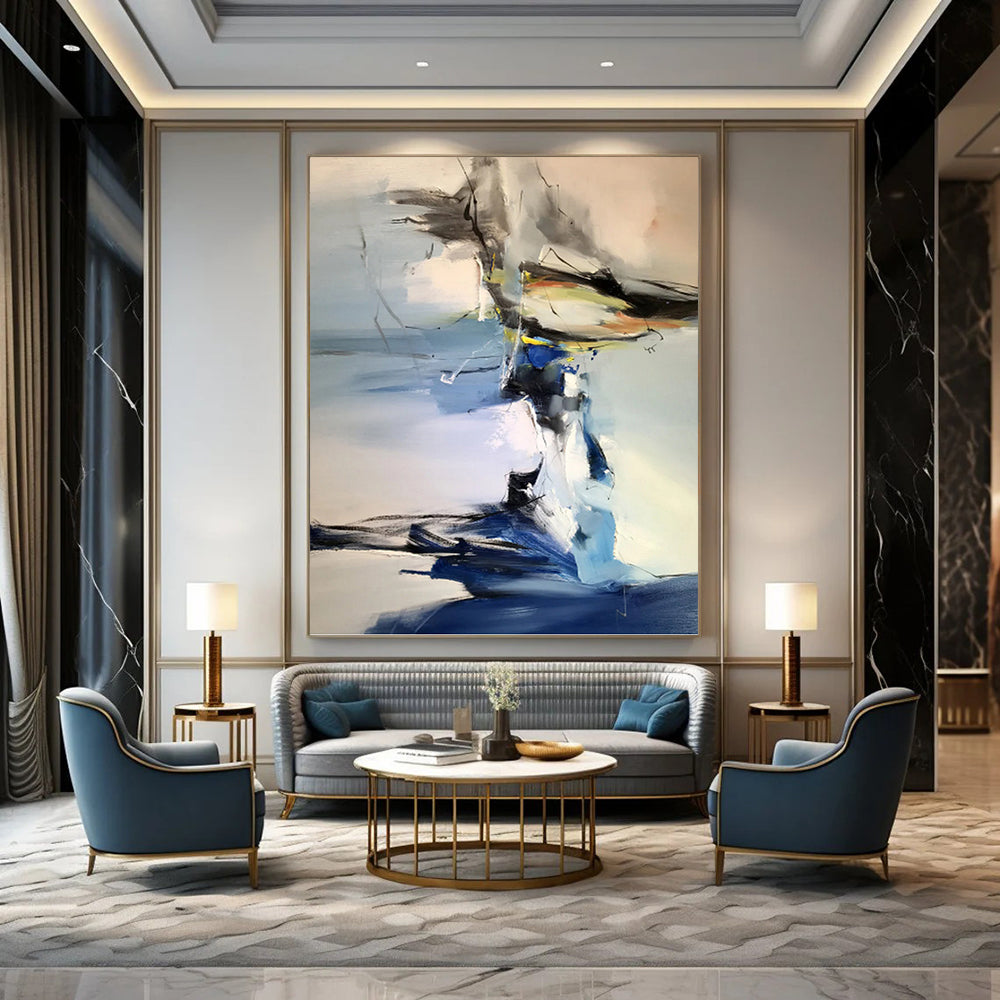 “Blue - Grey Abstract Forms” - Abstract Expressionist Painting On Canvas PT1287