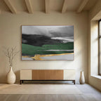 “Green and Gold Abstract Landscape” - Abstract Landscape Painting, Ideal for Dining Room & Entryway DKS606