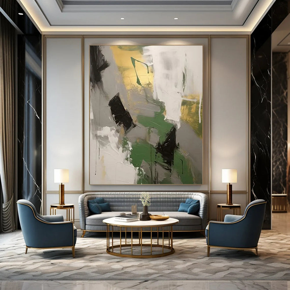 Green - Gray - Gold Abstract Dynamics Painting On Canvas DS115