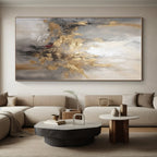 “Gray - Gold - Red Expressive Abstraction” - Gray, Gold, Red Abstract Painting On Canvas PS0540