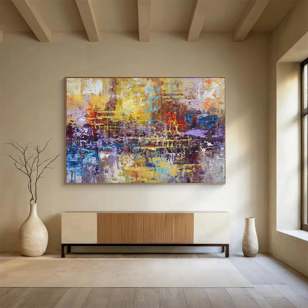 “Golden - Purple Abstract Fusion” - Rich Textures Painting On Canvas PT1516