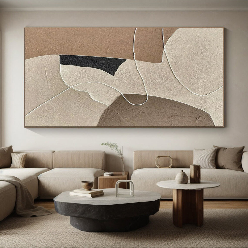 “Neutral Shapes & Lines” - Beige, Brown, Black, White Abstract Geometric Painting On Canvas PS0654