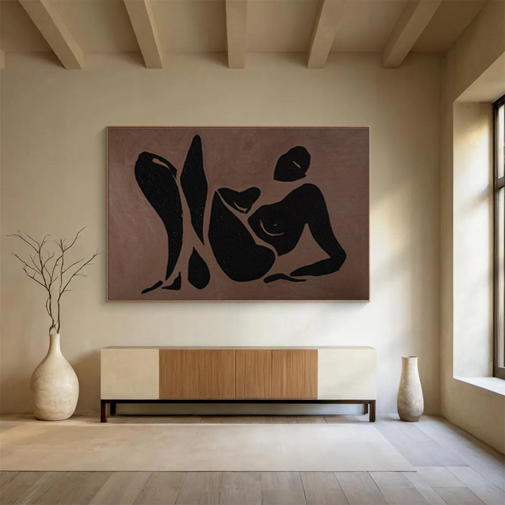 “Brown Silhouette Figures” - Black & Brown Figurative, Modernist Oil Painting On Canvas DKS743