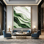 “Green - White Textured Abstract Waves” - Abstract Painting On Canvas PT2069