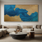 “Blue - Gold Abstract Flowing Shapes” - Elegant Abstract Painting On Canvas PS0343