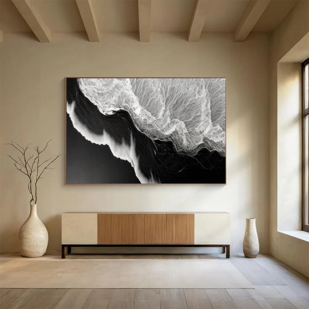 “Black and White Wave Textures” - Monochrome Marine Painting On Canvas PT075