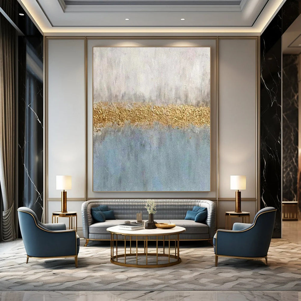 “Gray and Gold Abstract” - Minimalist Abstract Painting On Canvas PT2289
