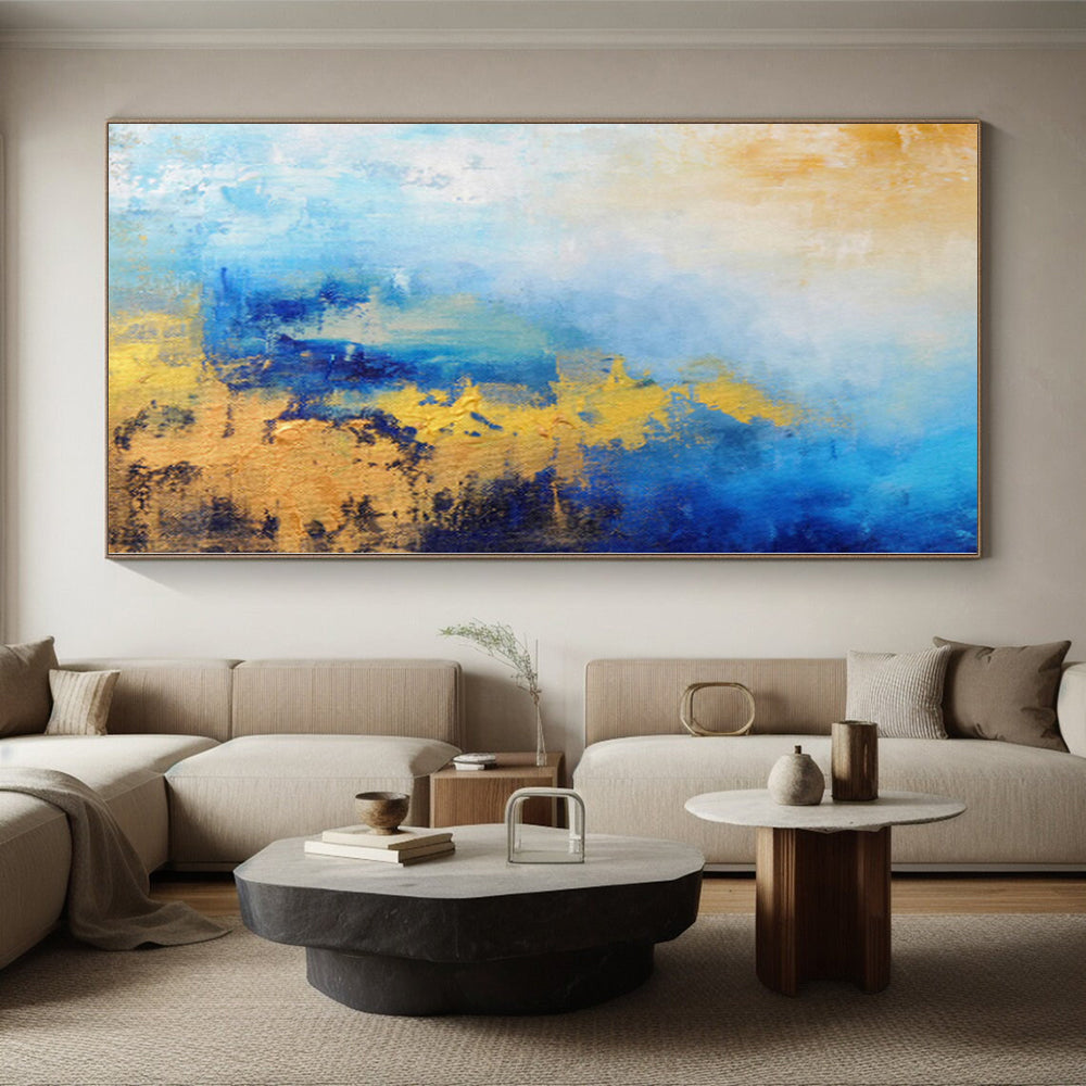 “Blue and Gold Abstract Horizon” - Abstract Seascape - Inspired Painting On Canvas PS0018