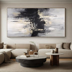 “Monochrome Textured City” - Black, White, Gray Abstract Cityscape Painting On Canvas PS0546