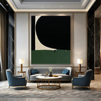 “Black - Green - White Abstract” - Minimalist Abstract Painting On Canvas PT1214