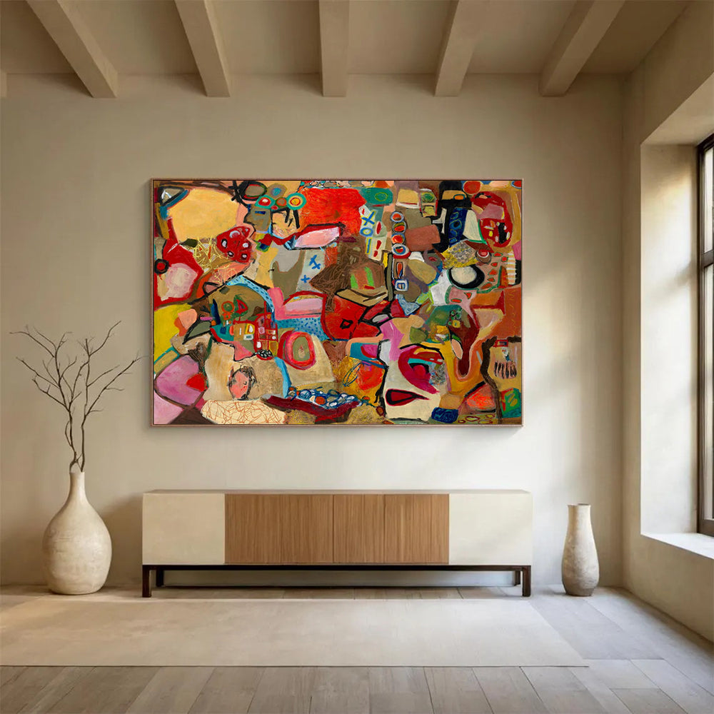 “Warm - Toned Abstract Puzzle” - Colorful Cubist Painting On Canvas PT240