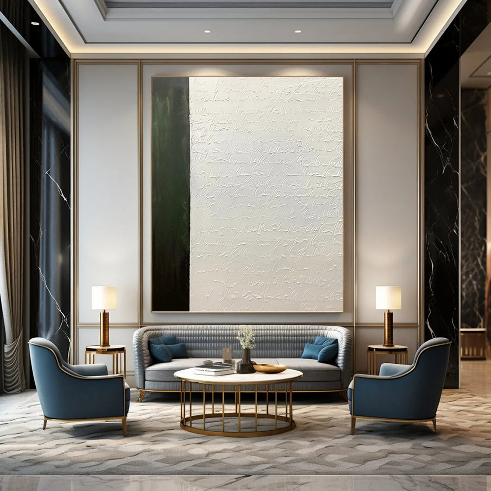 “Green - White Textured Script” - Textured Abstract Painting On Canvas PT1181