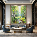 “Green Forest Stream” - Impressionist Landscape Painting On Canvas PT1266