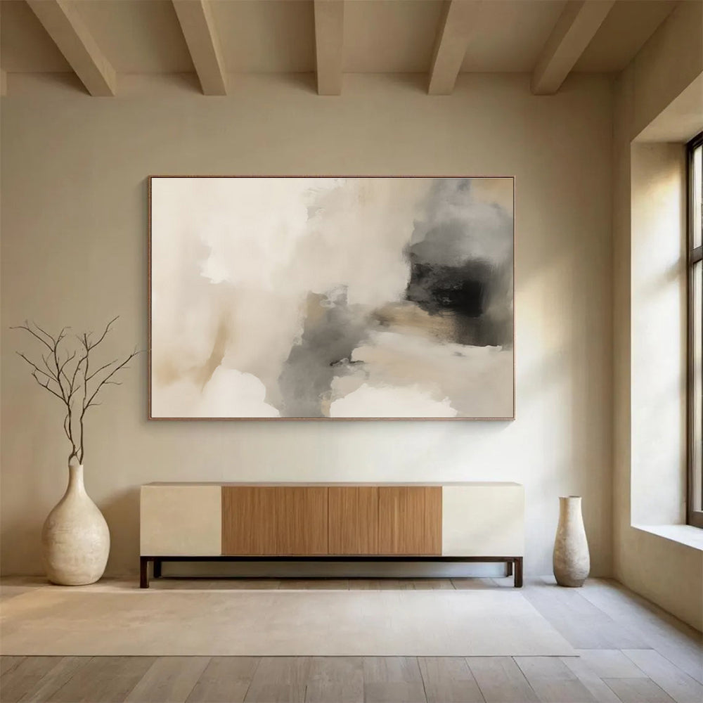 “Beige - Grey Abstract Mist” Abstract Painting On Canvas DKS239