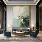 “Green - White Textured Blossom” - Impasto Abstract Painting On Canvas PT1185