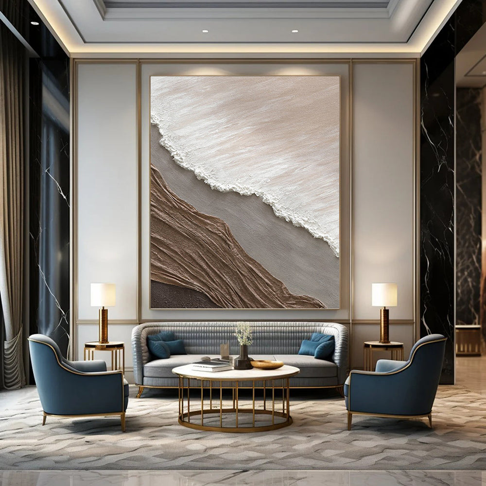 “Neutral Textured Layers” - Mixed - Media Abstract Painting On Canvas PT1036