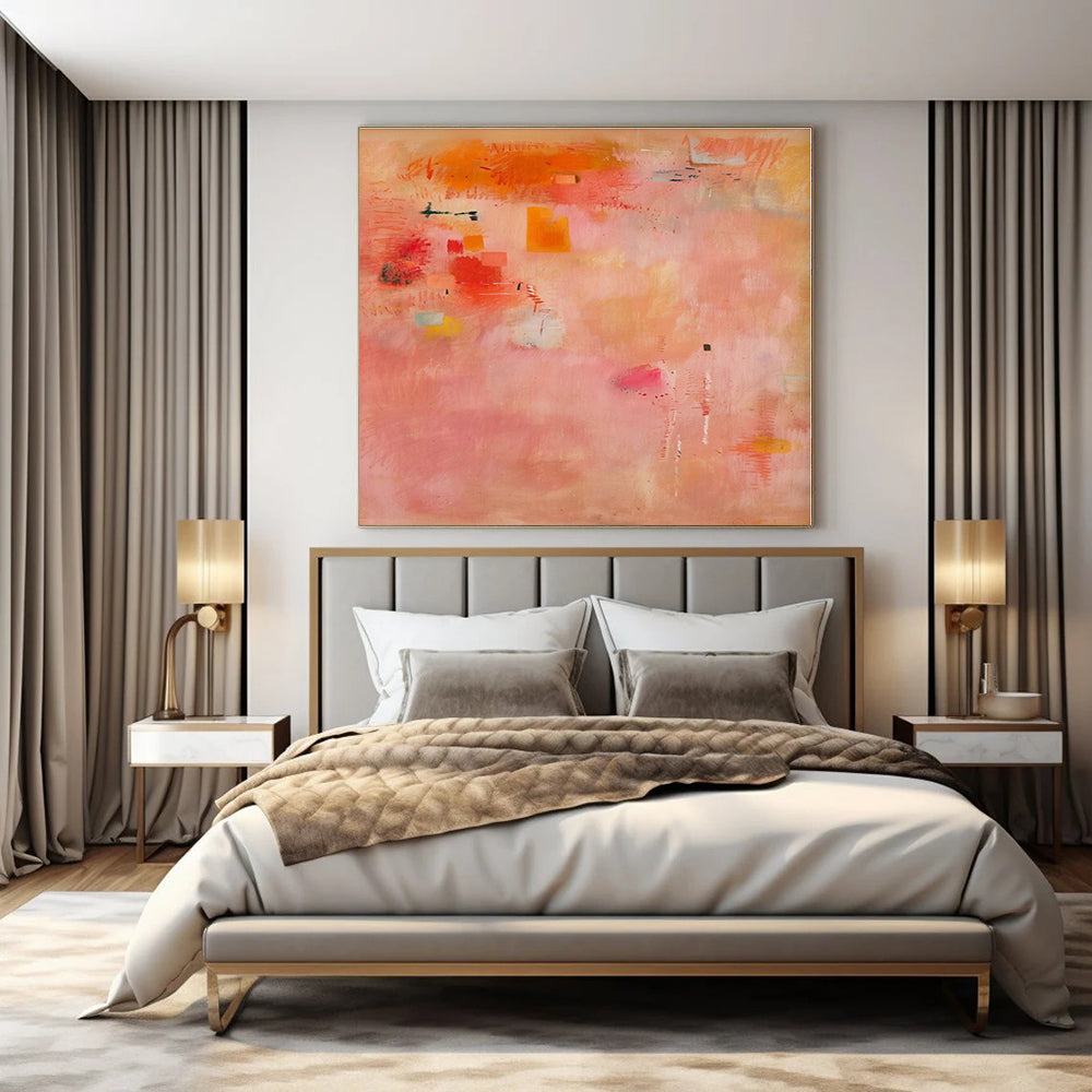 Pink, Orange, Yellow with Playful Shapes "Sunset Confetti" Abstract Painting On Canvas PS1379
