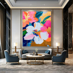 “Pink, Orange & Gold Floral” - Bold Floral Abstract Painting On Canvas DS284