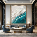 “White - Teal Textured Coast” - Impressionist - Inspired Seascape Painting On Canvas PT1394