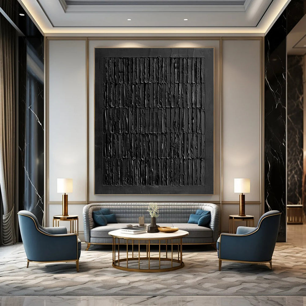 “Pure Black Vertical Strokes” - Minimalist Abstract Painting On Canvas PT2364