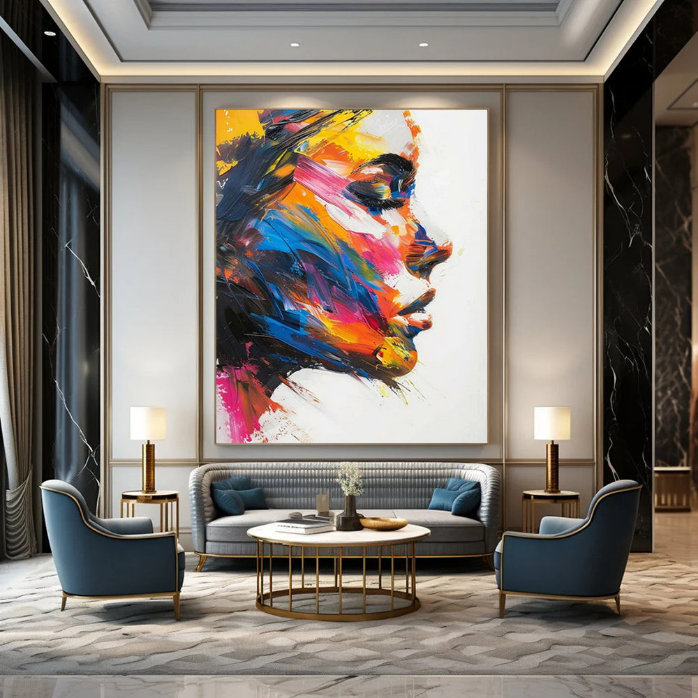 “Colorful Abstract Female Profile” - Expressionist Portrait Painting On Canvas PT2243