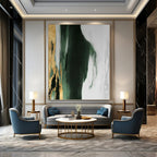 “Green - White - Gold Abstract Form” - Textured Abstract Painting On Canvas PT1234