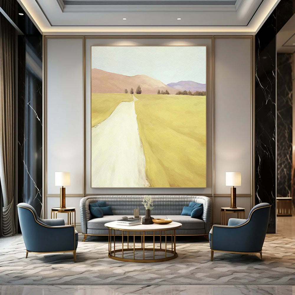 “Serene Yellow Landscape with Path” - Impressionist - Inspired Landscape Painting On Canvas PT1415