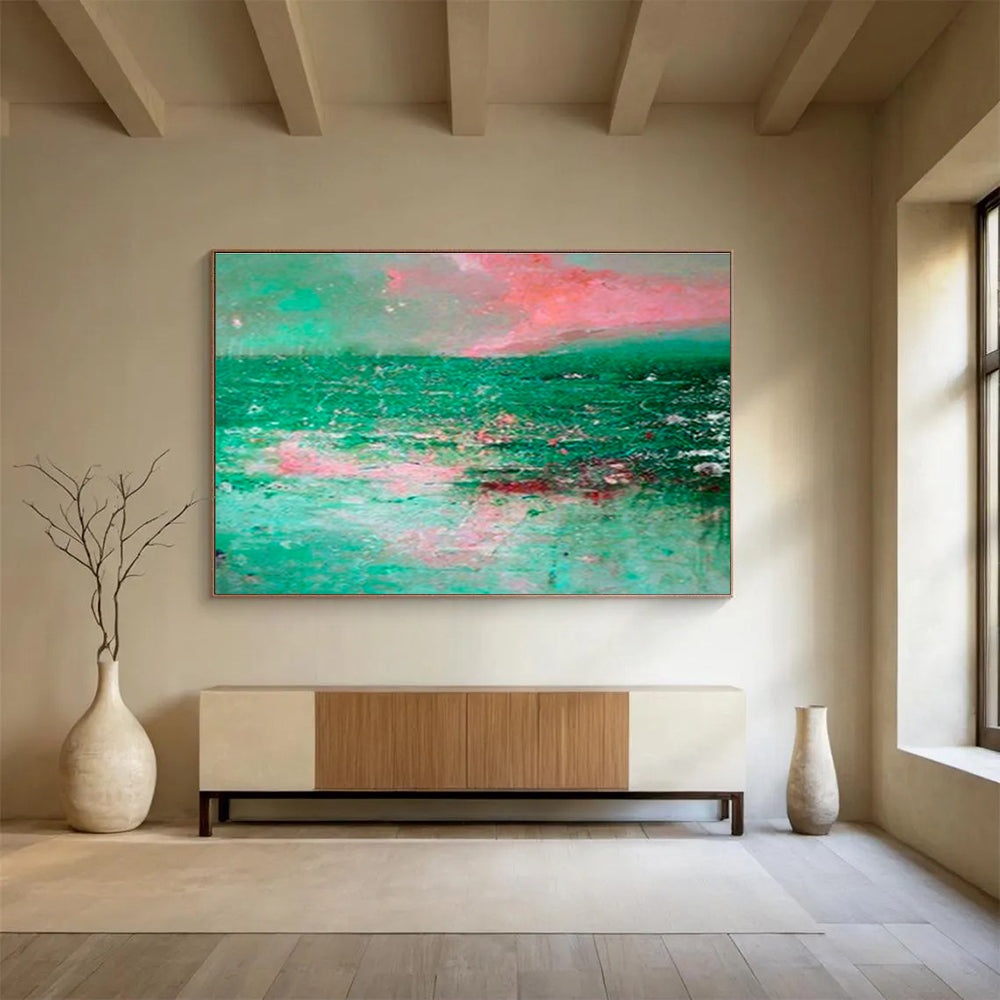 “Turquoise Seascape Abstract” - Dreamy Impressionistic Painting On Canvas DKS398