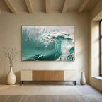 “Teal Wave Crash” - Impasto Seaside Painting On Canvas PT232