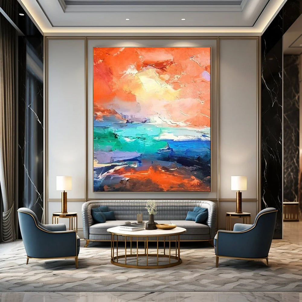 Vibrant Orange - Blue Abstract, Expressionistic Wave, Kandinsky - Inspired, Painting On Canvas PT2114