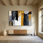 “Black - Gray - Gold Abstract” - Abstract Minimalist - Painting On Canvas PT1719