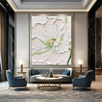 “White - Green Floral Relief” - Realist - Inspired Floral Painting On Canvas PT1398
