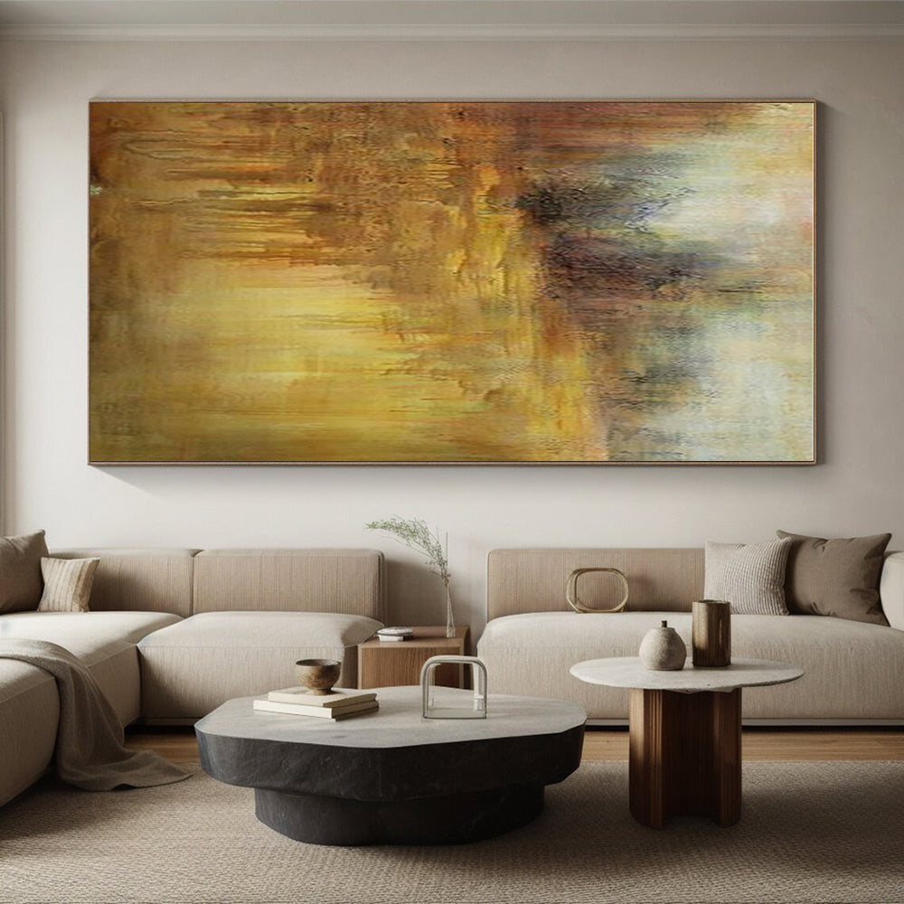 Warm Yellow - Brown Landscape, "Autumn Haze" – Abstract Landscape Painting On Canvas PS0894