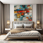 Colorful Geometric Blocks "Vibrant Cityscape" Abstract Painting On Canvas PS1395