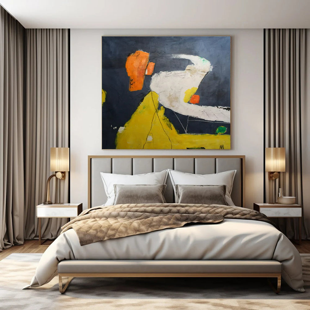 Dark Background, Bright Shapes "Night Playground" Abstract Painting On Canvas PS1412