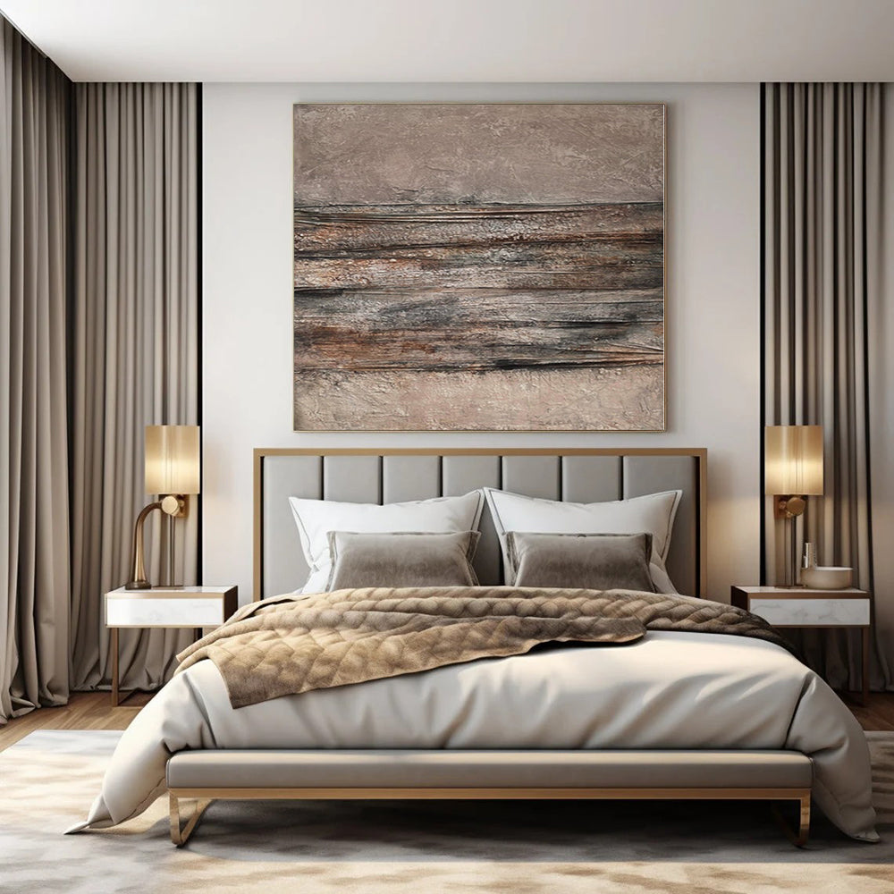 “Brown - Gray Textured Abstract” - Industrial Abstract Painting On Canvas PS0118