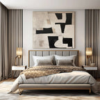 Black, White, Beige with Geometric Shapes "Geometric Rhythm" Abstract Painting On Canvas PS1364